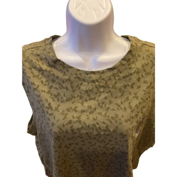 All In Motion XXL Sleeveless Boxy Fit Cropped Olive Green Floral Tank Top - Picture 5 of 8